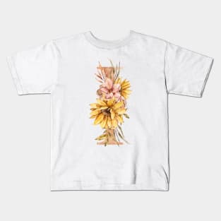 Watercolor sunflower bouquet monogram letter I Kids T-Shirt